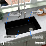 Karran 32" Undermount Quartz Composite Kitchen Sink, Black, QU-670-BL