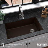 Karran 32" Undermount Quartz Composite Kitchen Sink, Brown, QU-670-BR-PK1