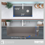 Karran 32" Undermount Quartz Composite Kitchen Sink, Concrete, QU-670-CN-PK1