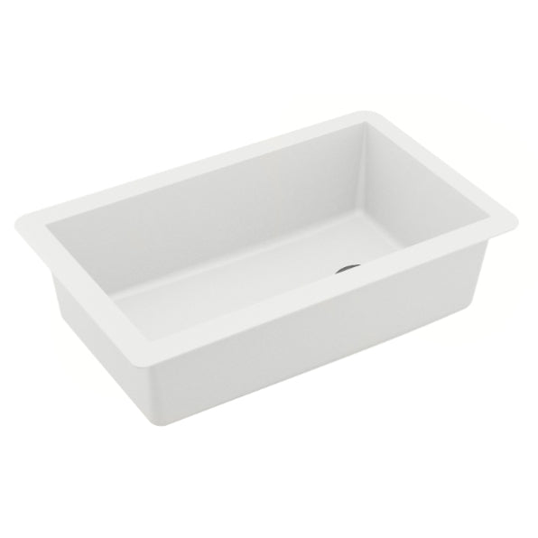 Karran 32" Undermount Quartz Composite Kitchen Sink, White, QU-670-WH-PK1