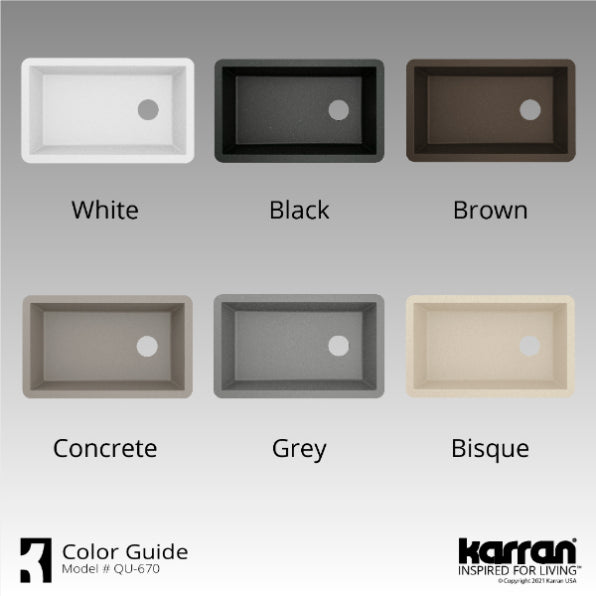 Karran 32" Undermount Quartz Composite Kitchen Sink, White, QU-670-WH-PK1