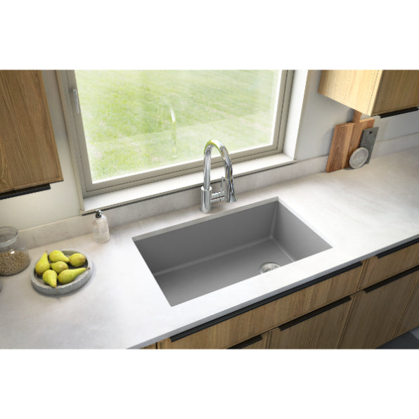 Karran 32" Undermount Quartz Composite Kitchen Sink, Grey, QU-670-GR-PK1