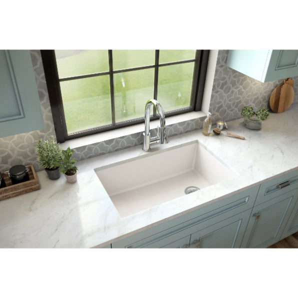 Karran 32" Undermount Quartz Composite Kitchen Sink, White, QU-670-WH-PK1