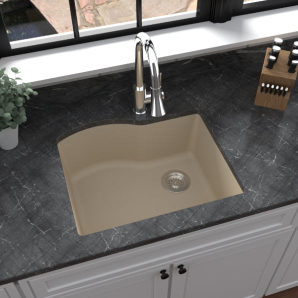 Karran 24" Undermount Quartz Composite Kitchen Sink, Bisque, QU-671-BI-PK1