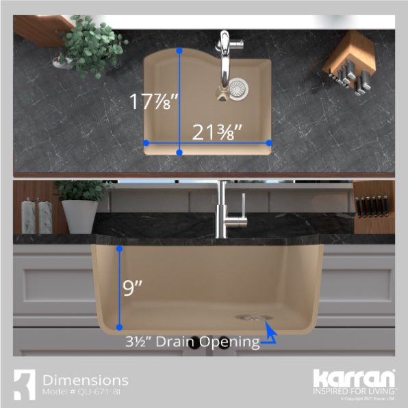 Karran 24" Undermount Quartz Composite Kitchen Sink, Bisque, QU-671-BI-PK1