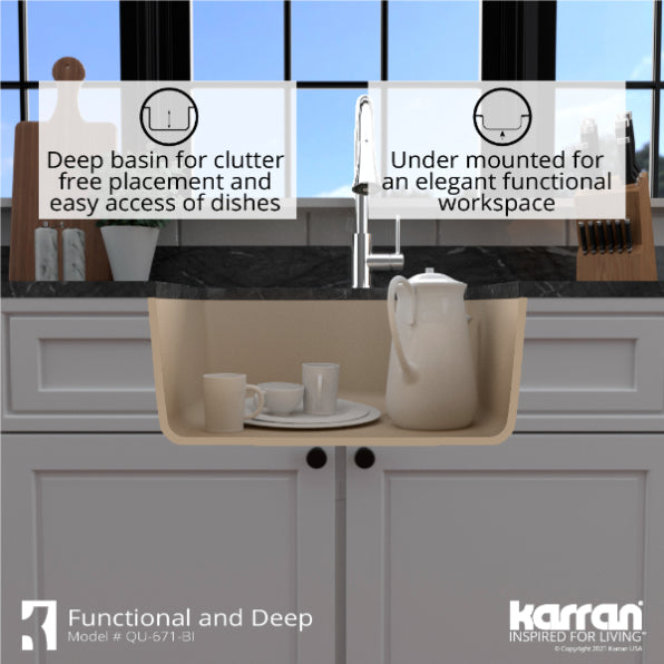 Karran 24" Undermount Quartz Composite Kitchen Sink, Bisque, QU-671-BI-PK1