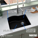 Karran 24" Undermount Quartz Composite Kitchen Sink, Black, QU-671-BL-PK1