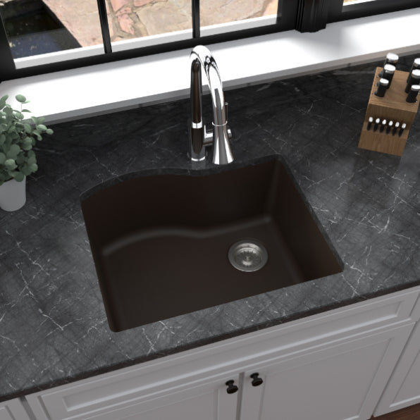Karran 24" Undermount Quartz Composite Kitchen Sink, Brown, QU-671-BR-PK1