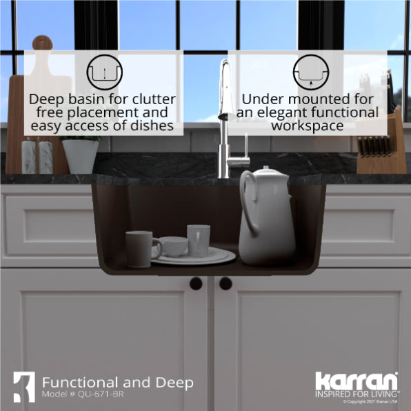 Karran 24" Undermount Quartz Composite Kitchen Sink, Brown, QU-671-BR-PK1