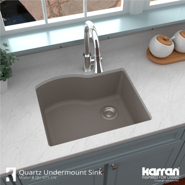 Karran 24" Undermount Quartz Composite Kitchen Sink, Concrete, QU-671-CN-PK1