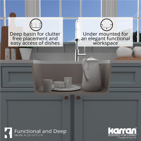 Karran 24" Undermount Quartz Composite Kitchen Sink, Concrete, QU-671-CN-PK1