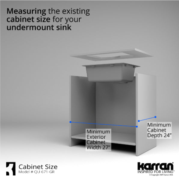 Karran 24" Undermount Quartz Composite Kitchen Sink, Grey, QU-671-GR
