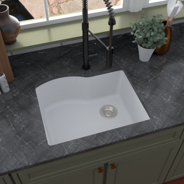 Karran 24" Undermount Quartz Composite Kitchen Sink, White, QU-671-WH