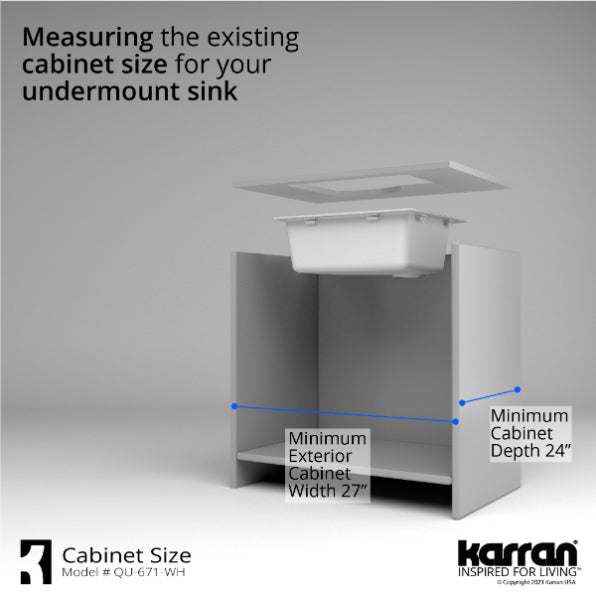 Karran 24" Undermount Quartz Composite Kitchen Sink, White, QU-671-WH-PK1