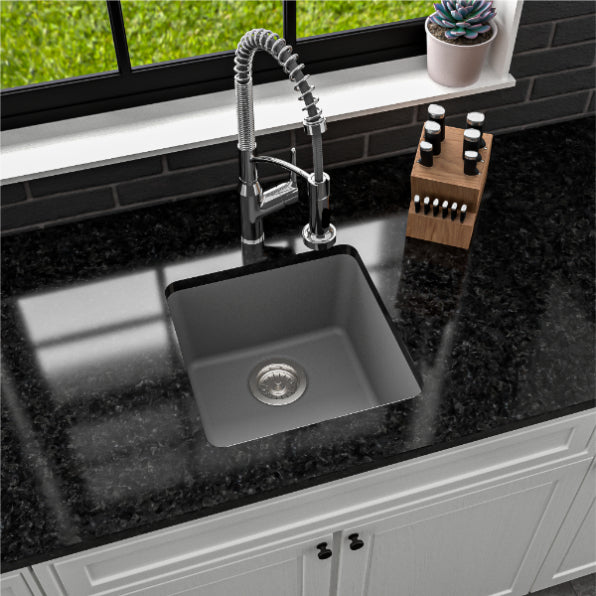 Karran 17" Undermount Quartz Composite Kitchen Sink, Grey, QU-690-GR