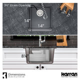 Karran 17" Undermount Quartz Composite Kitchen Sink, Grey, QU-690-GR