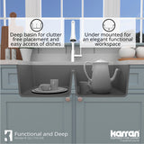 Karran 33" Undermount Quartz Composite Kitchen Sink, 50/50 Double Bowl, Grey, QU-710-GR