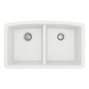 Alternate Image for Karran 33" Undermount Quartz Composite Kitchen Sink, 50/50 Double Bowl, White, QU-710-WH