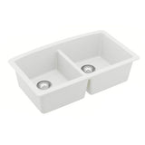 Karran 33" Undermount Quartz Composite Kitchen Sink, 50/50 Double Bowl, White, QU-710-WH