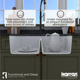Karran 33" Undermount Quartz Composite Kitchen Sink, 50/50 Double Bowl, White, QU-710-WH