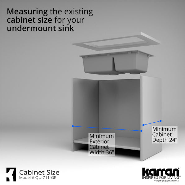 Karran 32" Undermount Quartz Composite Kitchen Sink, 60/40 Double Bowl, Grey, QU-711-GR-PK1