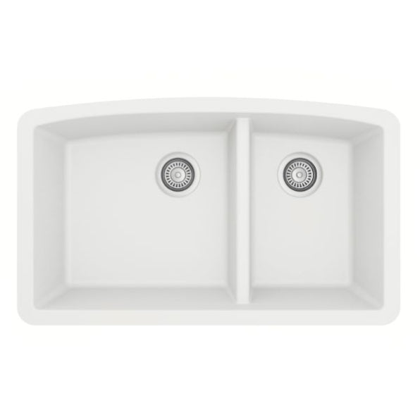 Karran 32" Undermount Quartz Composite Kitchen Sink, 60/40 Double Bowl, White, QU-711-WH-PK1