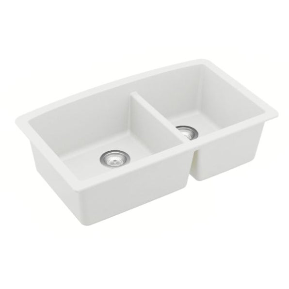 Karran 32" Undermount Quartz Composite Kitchen Sink, 60/40 Double Bowl, White, QU-711-WH-PK1