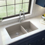 Karran 32" Undermount Quartz Composite Kitchen Sink, 60/40 Double Bowl, Concrete, QU-711-CN-PK1