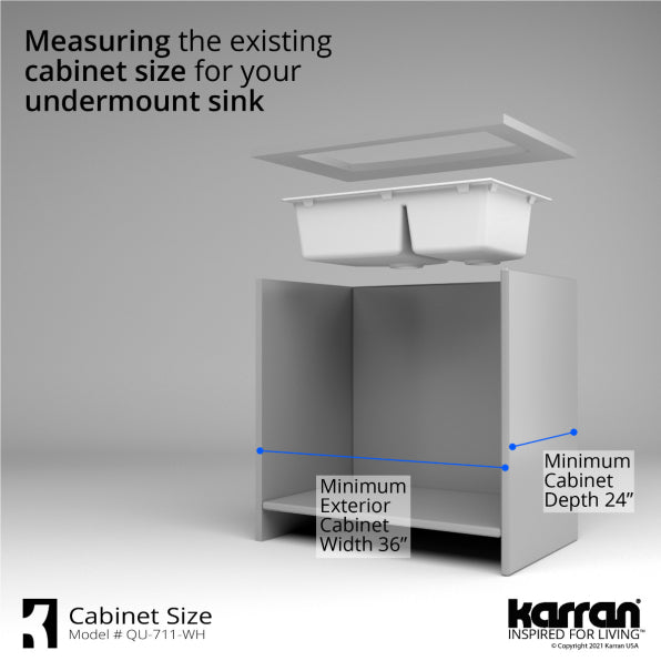 Karran 32" Undermount Quartz Composite Kitchen Sink, 60/40 Double Bowl, White, QU-711-WH-PK1