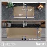 Karran 32" Undermount Quartz Composite Kitchen Sink, Bisque, QU-712-BI-PK1