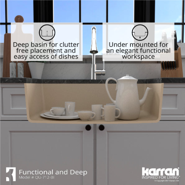 Karran 33" Undermount Quartz Composite Kitchen Sink, Bisque, QU-712-BI