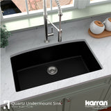 Karran 32" Undermount Quartz Composite Kitchen Sink, Black, QU-712-BL-PK1