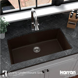 Karran 32" Undermount Quartz Composite Kitchen Sink, Brown, QU-712-BR-PK1