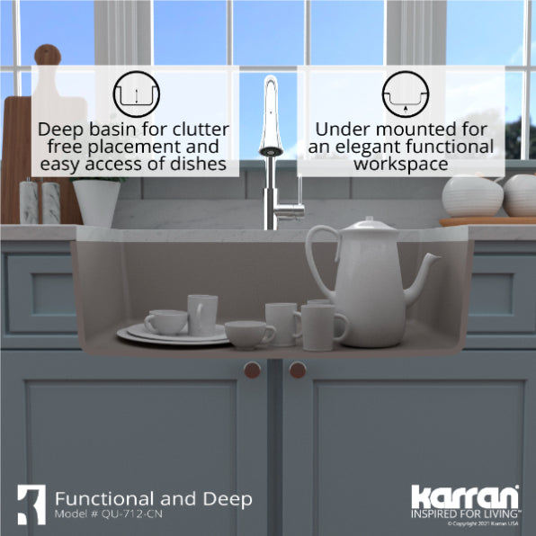 Karran 32" Undermount Quartz Composite Kitchen Sink, Concrete, QU-712-CN-PK1