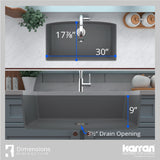 Karran 33" Undermount Quartz Composite Kitchen Sink, Grey, QU-712-GR