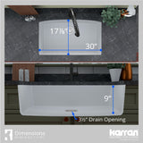 Karran 32" Undermount Quartz Composite Kitchen Sink, White, QU-712-WH-PK1