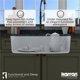 Karran 32" Undermount Quartz Composite Kitchen Sink, White, QU-712-WH-PK1