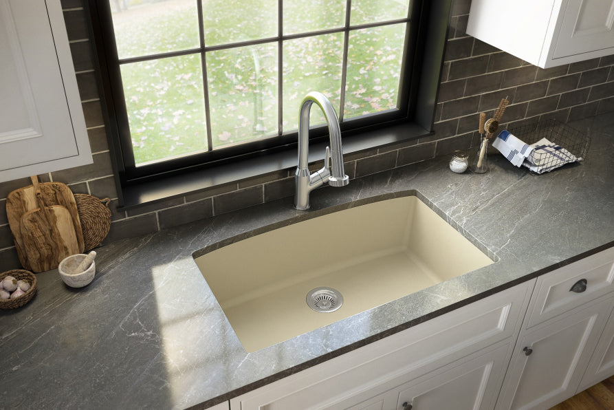 Karran 33" Undermount Quartz Composite Kitchen Sink, Bisque, QU-712-BI