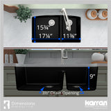 Karran 32" Undermount Quartz Composite Kitchen Sink, 60/40 Double Bowl, Black, QU-711-BL-PK1