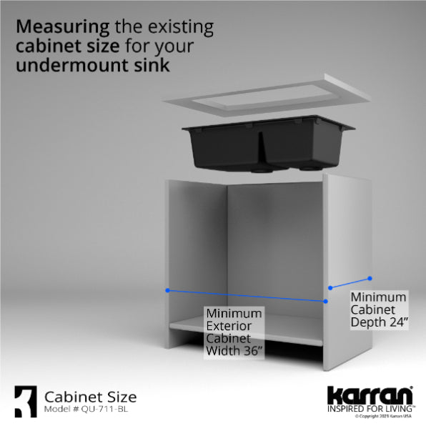 Karran 33" Undermount Quartz Composite Kitchen Sink, 60/40 Double Bowl, Black, QU-711-BL