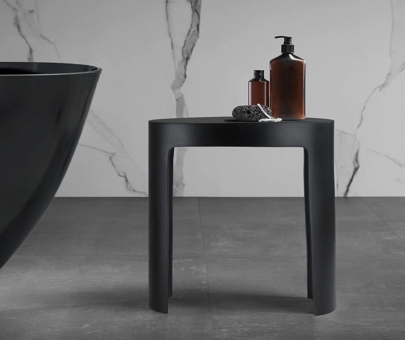 ALFI brand ABST66BM Black Matte Solid Surface Resin Bathroom / Shower Stool, Black & White