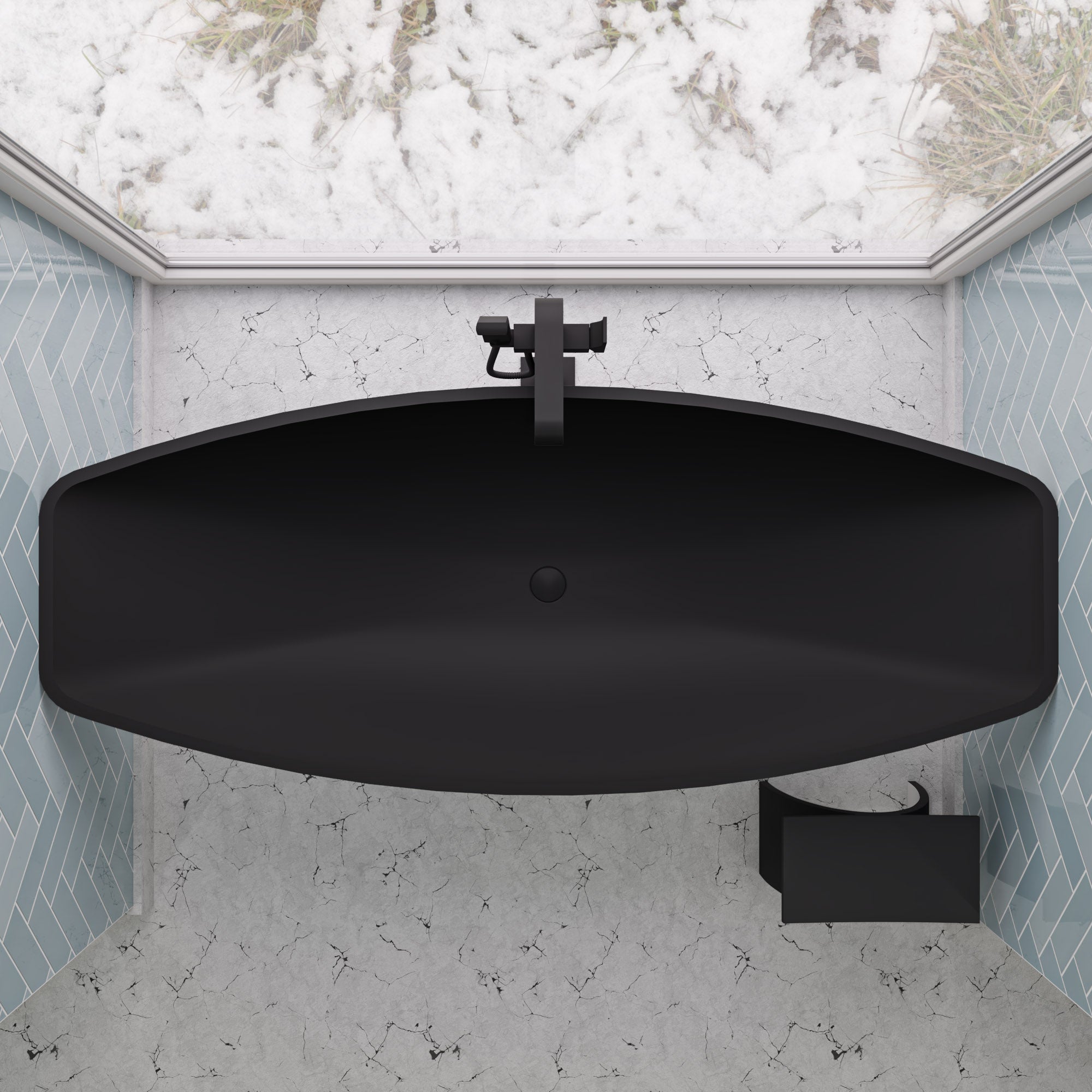 ALFI brand 79" Acrylic Wall Mount Oval Bathtub, Black Matte, HammockTub1-BM