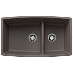 Alternate Image for Blanco Performa 33" Undermount Silgranit Kitchen Sink, 60/40 Double Bowl, Volcano Gray, No Faucet Hole, 443125