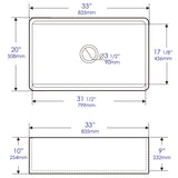 ALFI brand 33" Fireclay Workstation Farmhouse Step Rim Sink with Accessories, Black Matte, No Faucet Hole, ABFS3320S-BM