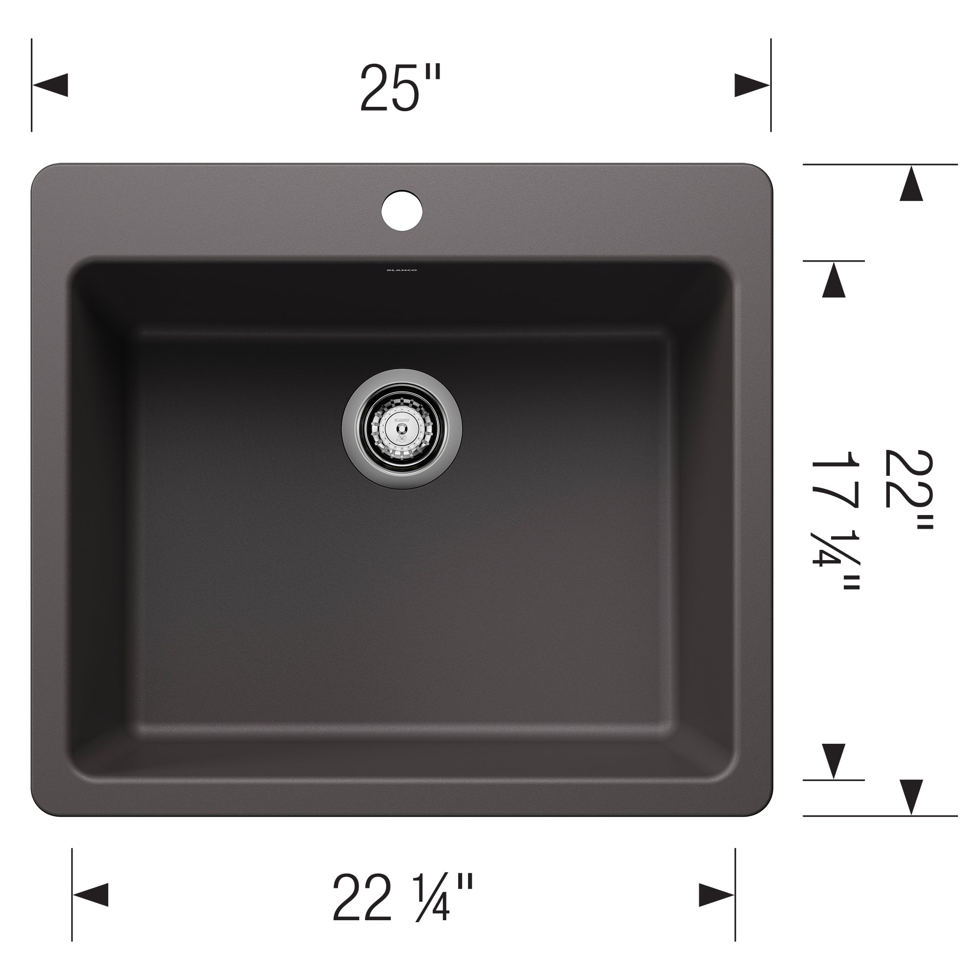 Blanco Liven 25" Dual Mount Silgranit Kitchen Sink, Cinder, 1 Faucet Hole, 443220