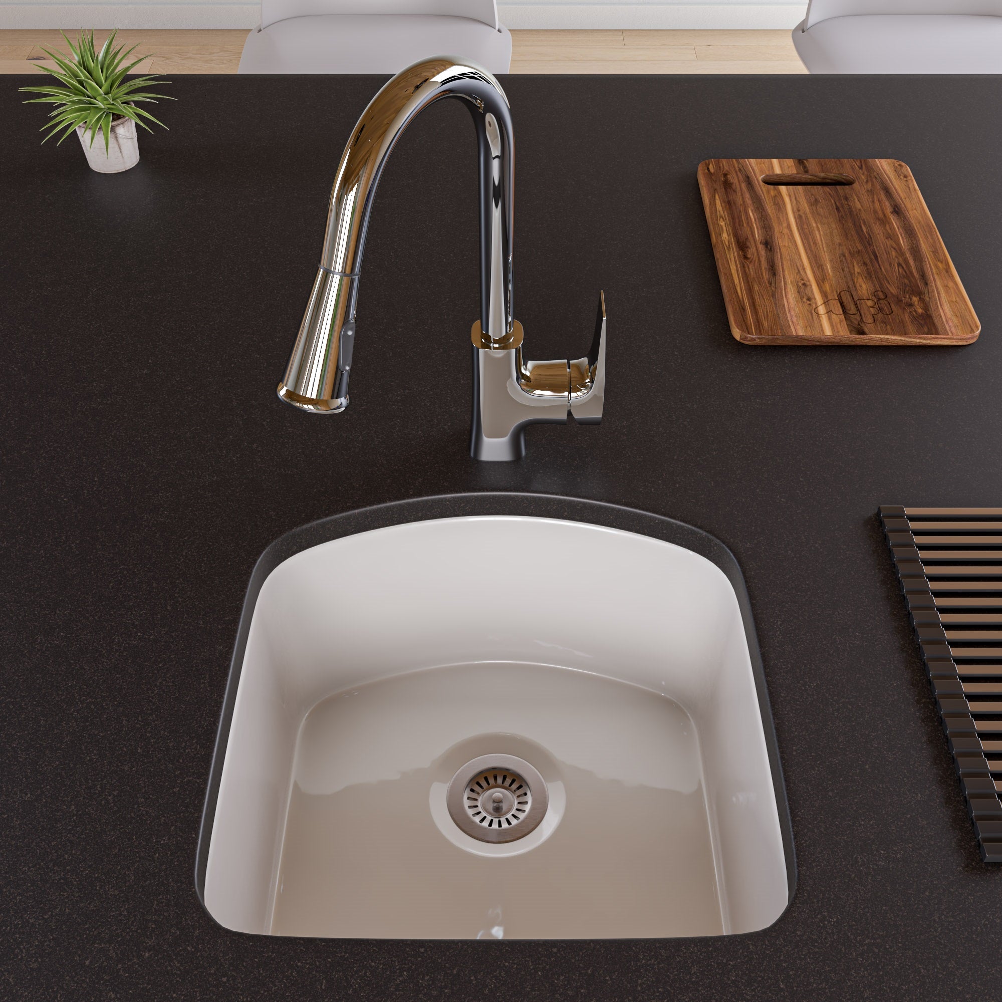 ALFI brand 1.8 GPM Lever Gooseneck Spout Touch Kitchen Faucet, Modern, Gray, Pull Down, Polished Chrome, ABKF3889-PC