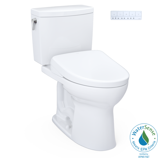 TOTO WASHLET+ Drake II 1G Two-Piece Elongated 1.0 GPF Toilet with Auto Flush WASHLET+ S7A Contemporary Bidet Seat, Cotton White, Vitreous China|Plastic, MW4544736CUFGA#01