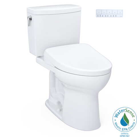 TOTO WASHLET+ Drake II 1G Two-Piece Elongated 1.0 GPF Toilet with Auto Flush WASHLET+ S7A Contemporary Bidet Seat, Cotton White, Vitreous China|Plastic, MW4544736CUFGA#01