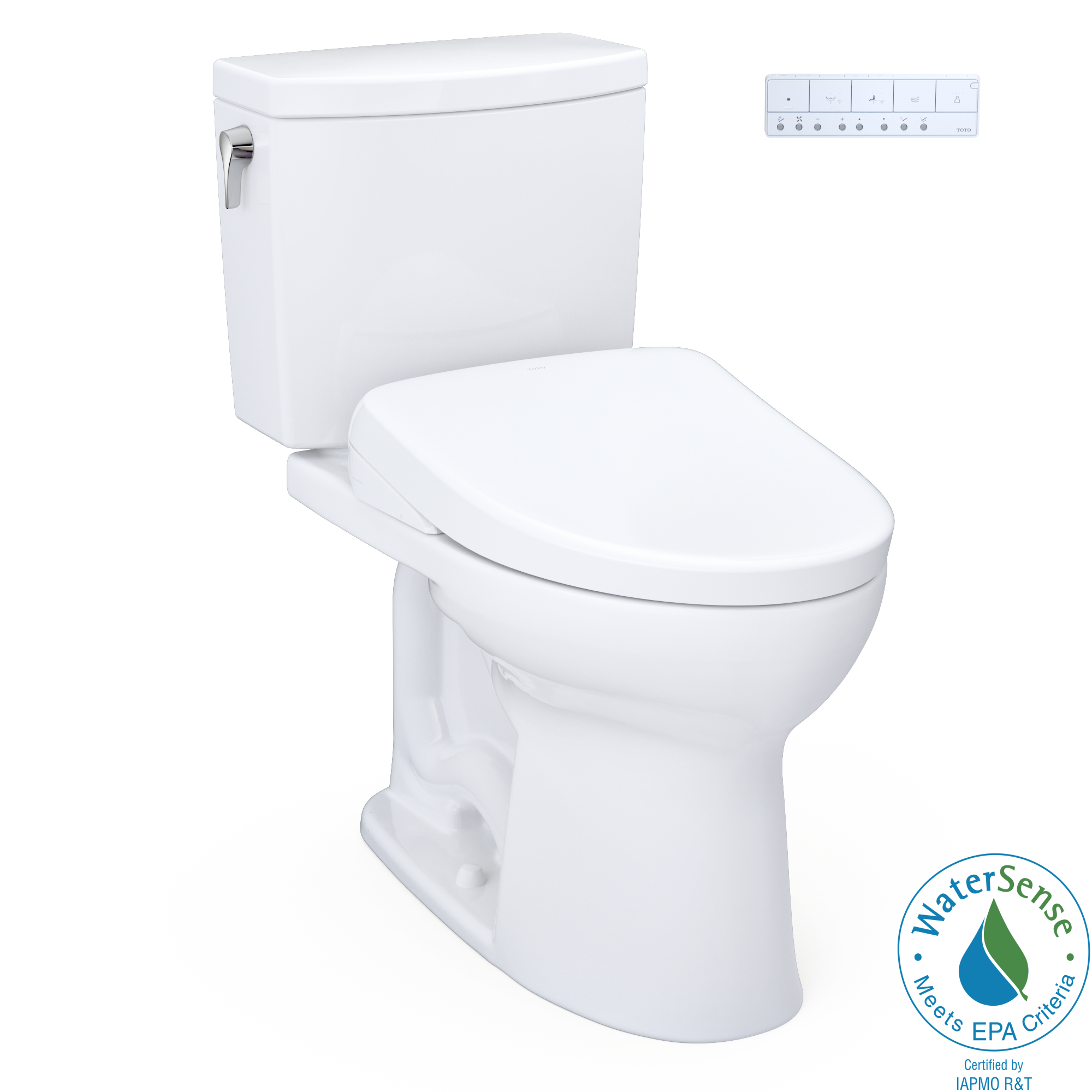 TOTO WASHLET+ Drake II 1G Two-Piece Elongated 1.0 GPF Toilet with Auto Flush WASHLET+ S7 Contemporary Bidet Seat, Cotton White, Vitreous China|Plastic, MW4544726CUFGA#01