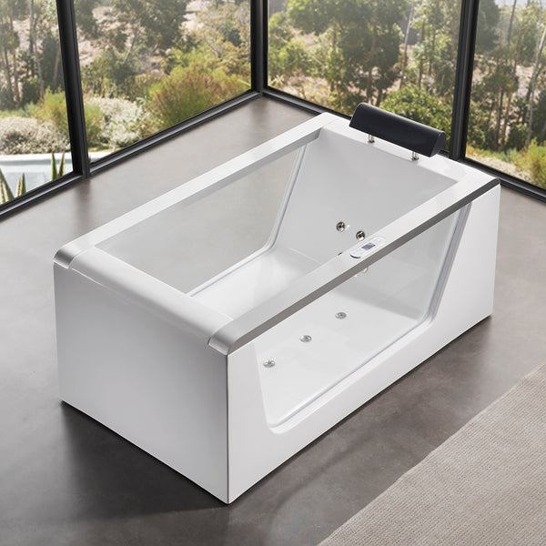 Eago 59" Acrylic Free Standing Rectangle Bathtub, White, AM152ETL-5